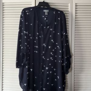 Catherines 3X Women's Dressy Blue Blouse with White Geese NWOT
